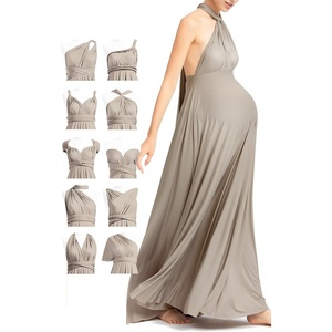image:image72styles Maternity MultiWay Wrap Infinity Maxi Dress for Baby Shower  Soft Stretchy Comfort Flattering Highlight Curves FullTerm Pregnancy amp Postpartum amp Nursing Friendly NonSeeThroughTaupe