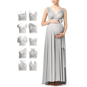 image:image72styles Maternity MultiWay Wrap Infinity Maxi Dress for Baby Shower  Soft Stretchy Comfort Flattering Highlight Curves FullTerm Pregnancy amp Postpartum amp Nursing Friendly NonSeeThroughSilver Grey