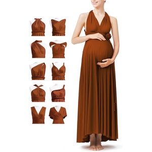 image:image72styles Maternity MultiWay Wrap Infinity Maxi Dress for Baby Shower  Soft Stretchy Comfort Flattering Highlight Curves FullTerm Pregnancy amp Postpartum amp Nursing Friendly NonSeeThroughBurnt Orange