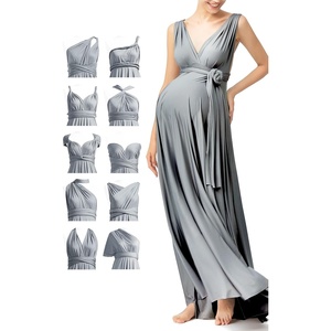 image:image72styles Maternity MultiWay Wrap Infinity Maxi Dress for Baby Shower  Soft Stretchy Comfort Flattering Highlight Curves FullTerm Pregnancy amp Postpartum amp Nursing Friendly NonSeeThroughGrey