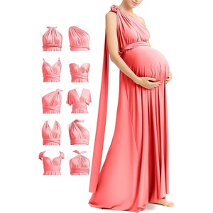 image:image72styles Maternity MultiWay Wrap Infinity Maxi Dress for Baby Shower  Soft Stretchy Comfort Flattering Highlight Curves FullTerm Pregnancy amp Postpartum amp Nursing Friendly NonSeeThroughCoral Pink